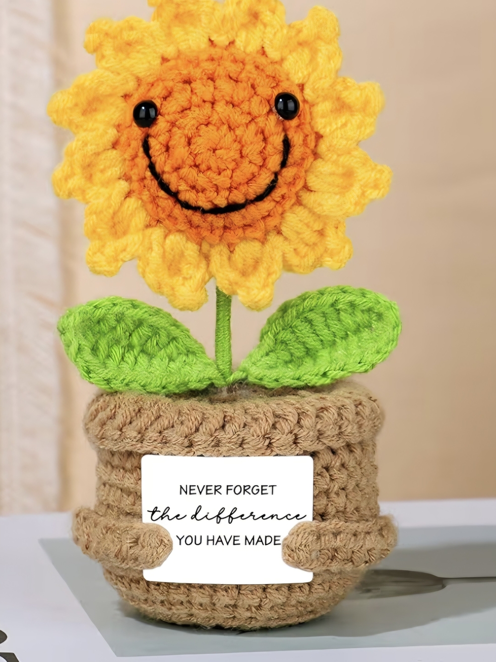 NEW Handmade Crochet Emotional Support Sunflower Yellow Green Potted Plant Sz 6"